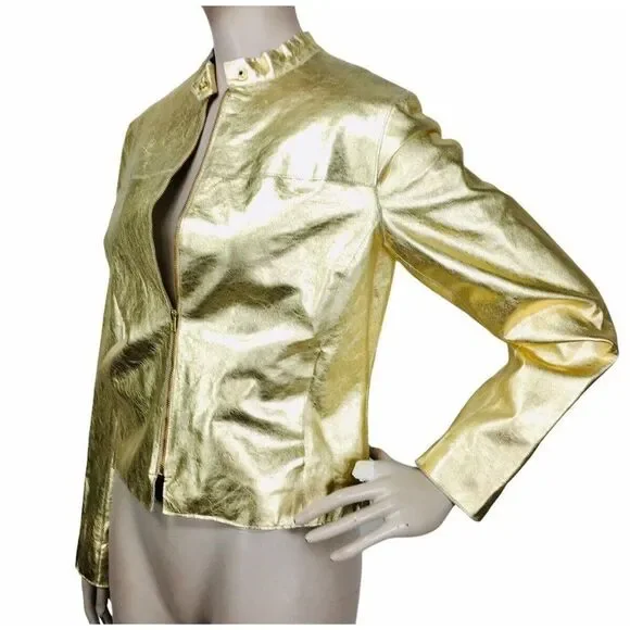 Vintage 1970's Metallic Gold Genuine Lambskin Leather Jacket Women's Size Small - Picture 3 of 9